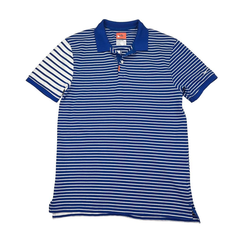 Nike Dri-FIT Polo Mens S Blue White Striped Golf Cotton Blend Golf Casual